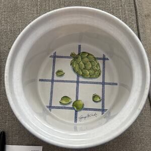 Blue Casserole Baking Dish w/Lid Artichokes Georges Briard Signed Vintage 1970s